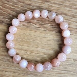 Light Orange Sunstone Beads Bracelet, Hand Crafted, Stretch
